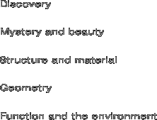 Discovery  Mystery and beauty  Structure and material  Geometry  Function